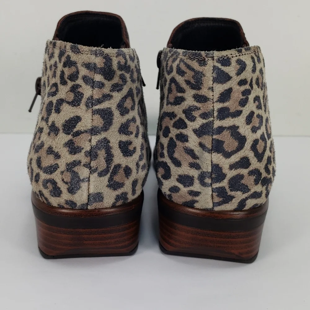 NAOT HELM BROWN LEATHER CHEETAH PRINT SUEDE SIDES ZIP BOOTIES WOMEN'S 42 L 11 - Picture 4 of 11